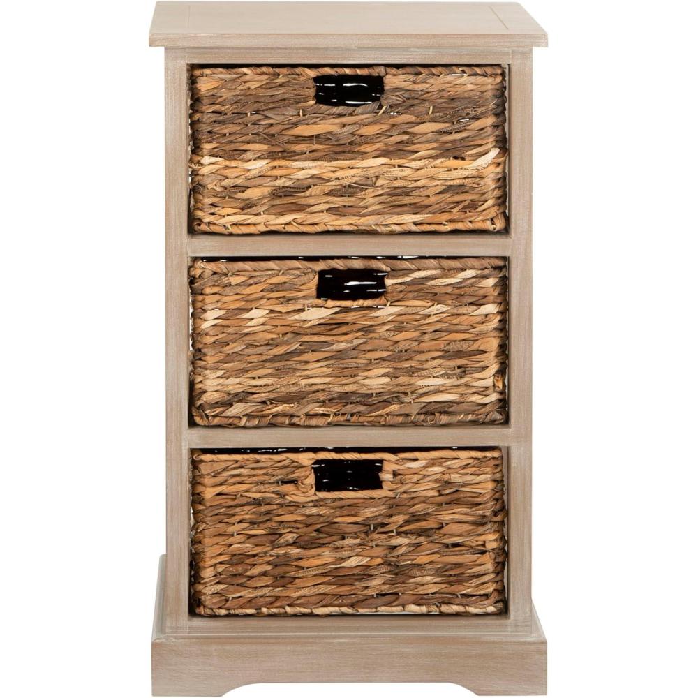 image:imageSAFAVIEH Home Collection  Halle Distressed Black Storage Side Table with Wicker Baskets Farmhouse Accent Storage Fully Assembled AMH5738AWhite Washed