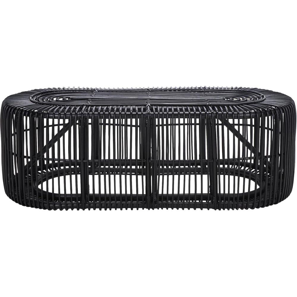 image:imageSAFAVIEH Home Collection Jabez Natural Honey Brown Oval Rattan Coffee Table Fully Assembled Tropical Coastal Design COF6509ABlack