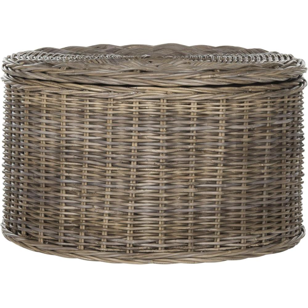 image:imageSAFAVIEH Home Collection Jesse Grey Wicker Storage Round Coffee Table Fully Assembled Handwoven Rattan with LiftOff Lid amp CottonLined Interior Decorative Living Room Accent SEA7034BGrey