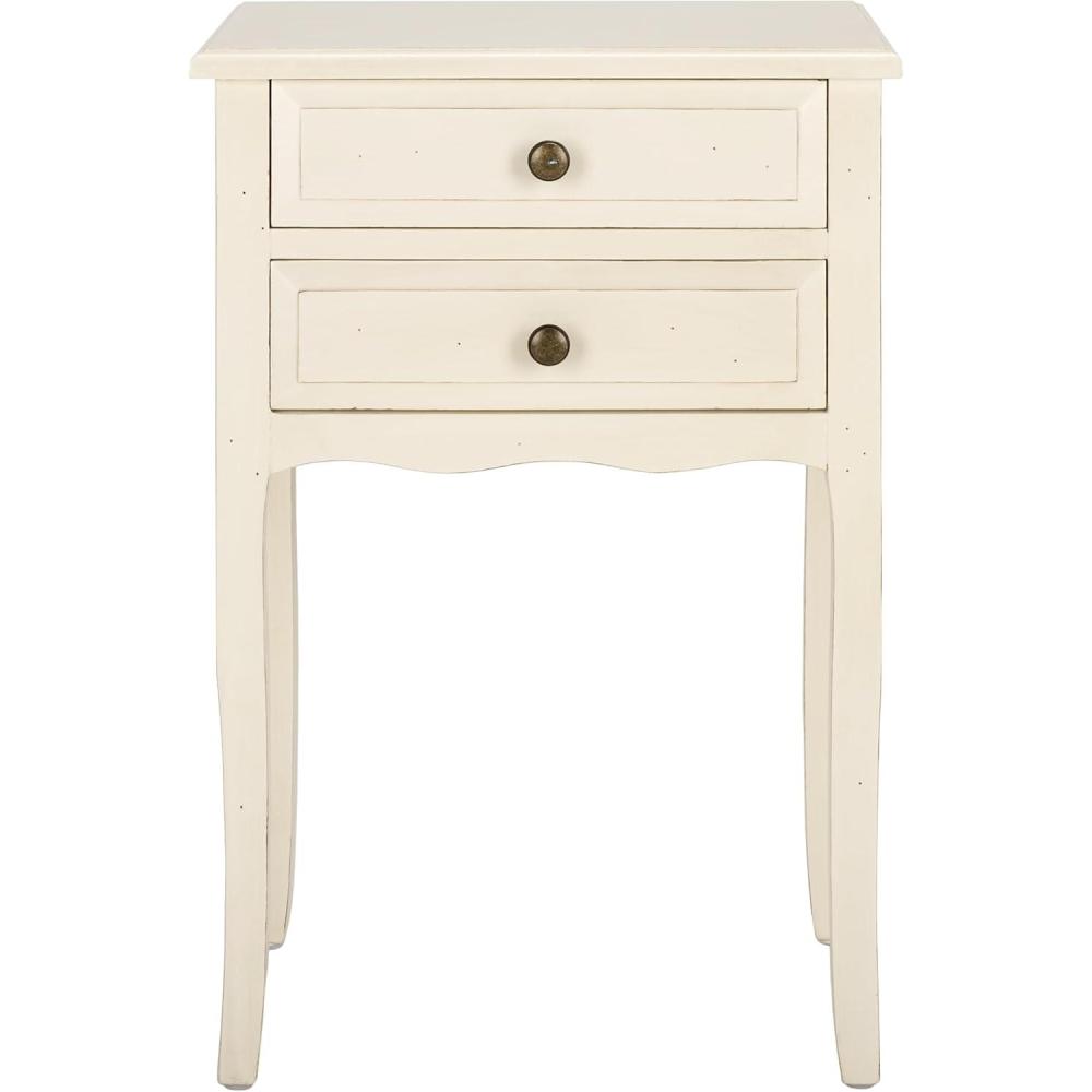 image:imageSAFAVIEH Home Collection Lori Barley End Table with Two Storage Drawers French Farmhouse Accent Table Scalloped Apron Design Fully Assembled AMH6576EWhite Birch