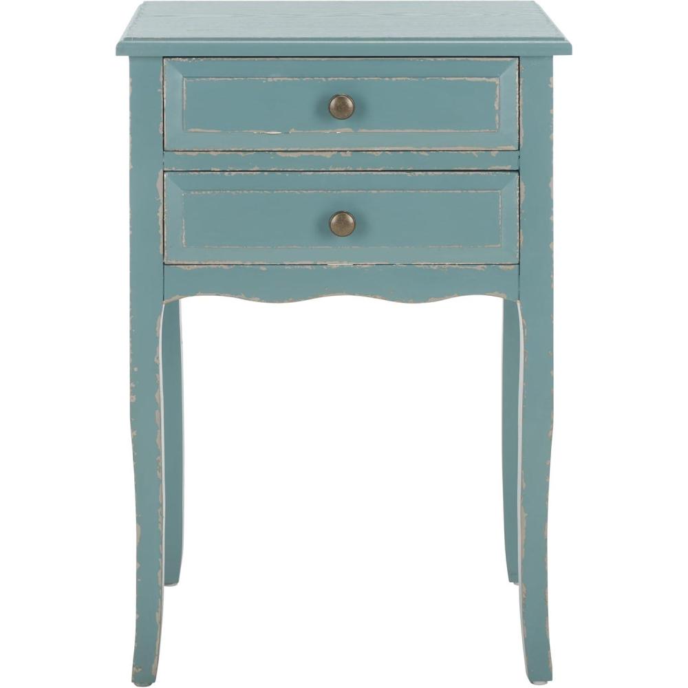 image:imageSAFAVIEH Home Collection  Lori Barley End Table with Two Storage Drawers French Farmhouse Accent Table Scalloped Apron Design Fully Assembled AMH6576EPale Blue  White Smoke