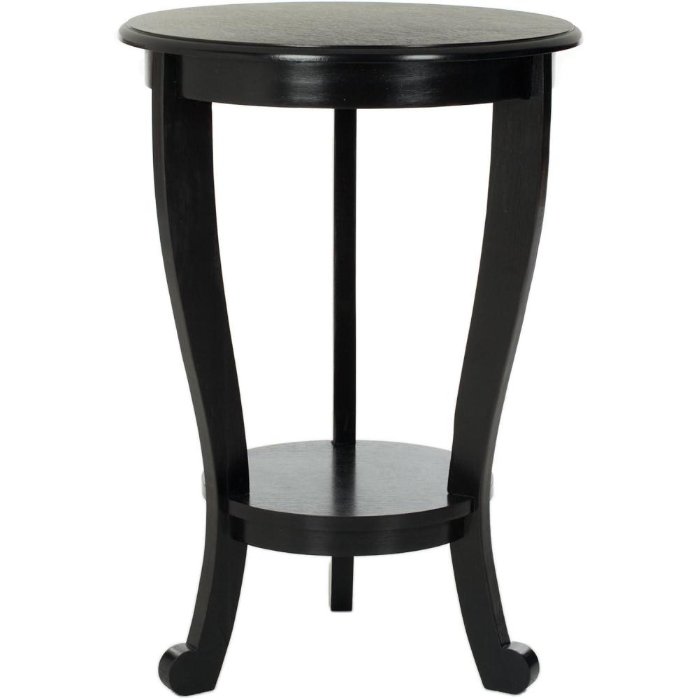 image:imageSAFAVIEH Home Collection Mary Vintage Grey Pedestal End Table with Shelf Classic Cabriole Design Round Accent Table for Living Room or Bedroom AMH5711ADistressed Black