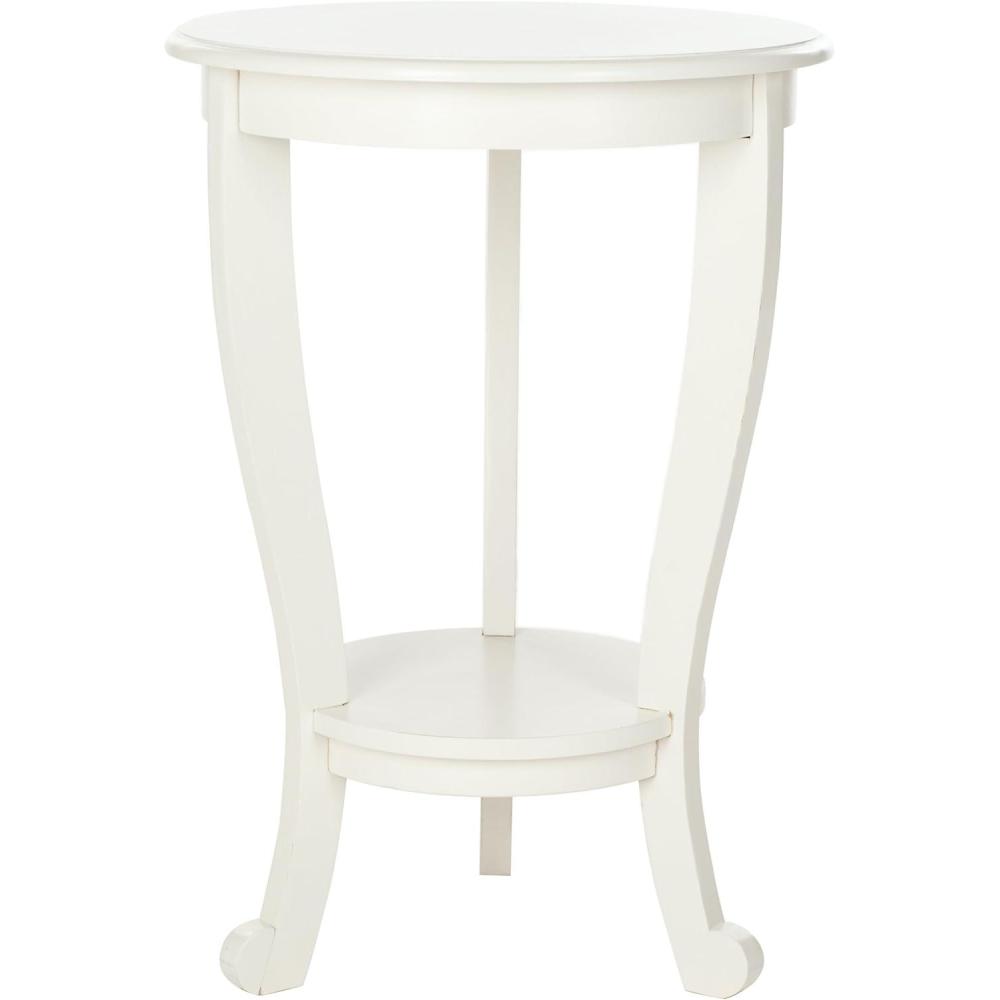 image:imageSAFAVIEH Home Collection Mary Vintage Grey Pedestal End Table with Shelf Classic Cabriole Design Round Accent Table for Living Room or Bedroom AMH5711ADistressed Cream