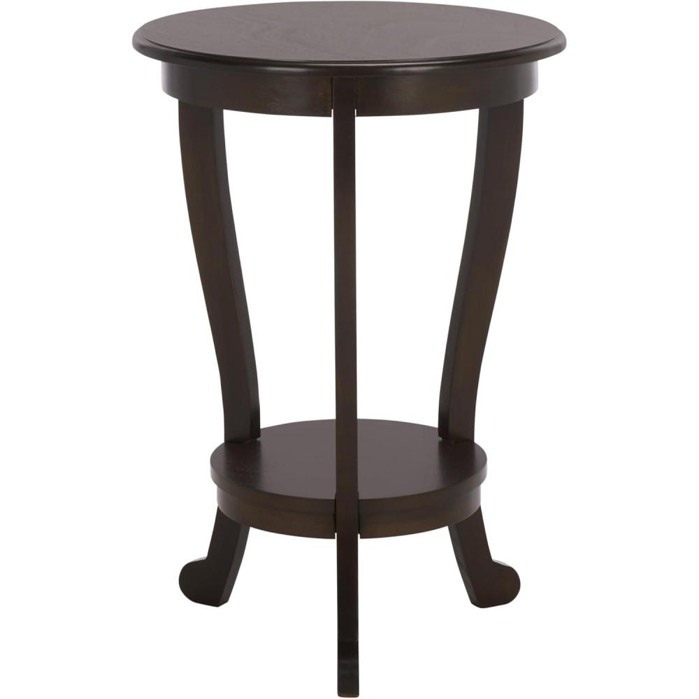 image:imageSAFAVIEH Home Collection Mary Vintage Grey Pedestal End Table with Shelf Classic Cabriole Design Round Accent Table for Living Room or Bedroom AMH5711ADark Chocolate