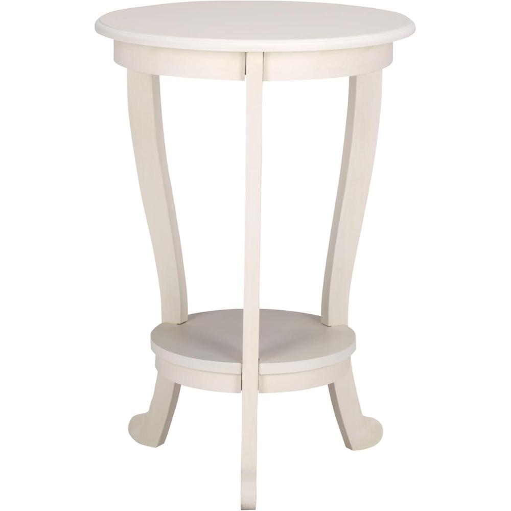 image:imageSAFAVIEH Home Collection Mary Vintage Grey Pedestal End Table with Shelf Classic Cabriole Design Round Accent Table for Living Room or Bedroom AMH5711AIvory