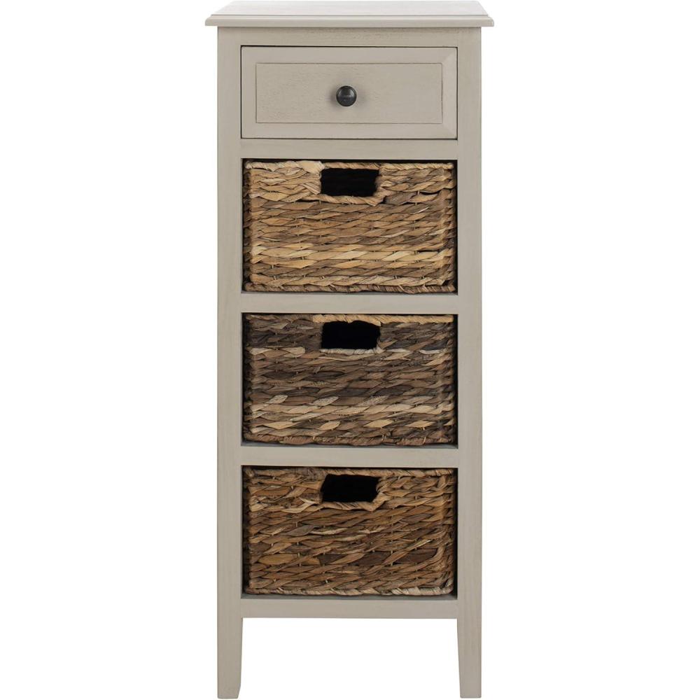 image:imageSAFAVIEH Home Collection  Michaela Vintage Grey Storage Unit with Woven Basket Drawers British Colonial Farmhouse Accent Storage Fully Assembled AMH5744DVintage Grey
