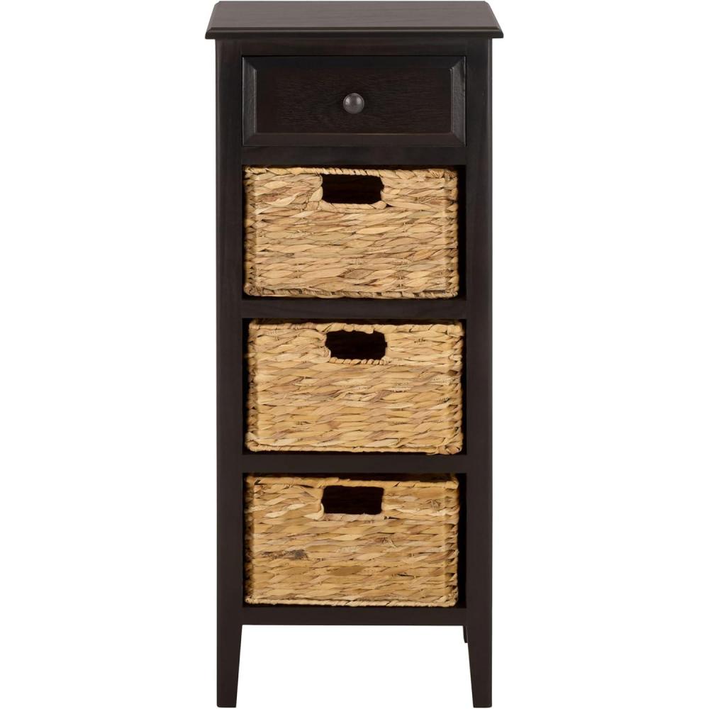 image:imageSAFAVIEH Home Collection Michaela Vintage Grey Storage Unit with Woven Basket Drawers British Colonial Farmhouse Accent Storage Fully Assembled AMH5744DBlack