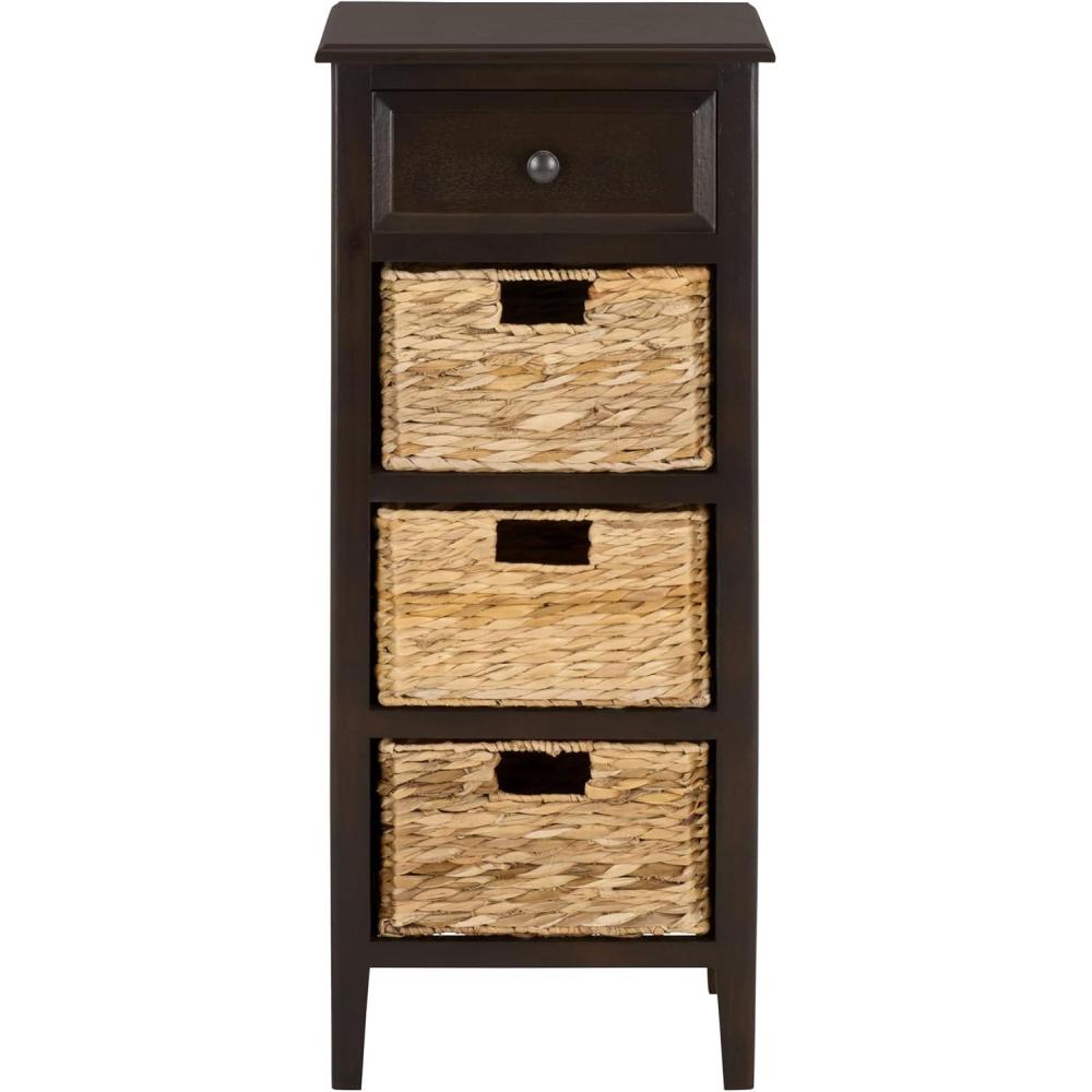 image:imageSAFAVIEH Home Collection  Michaela Vintage Grey Storage Unit with Woven Basket Drawers British Colonial Farmhouse Accent Storage Fully Assembled AMH5744DDark Chocolate