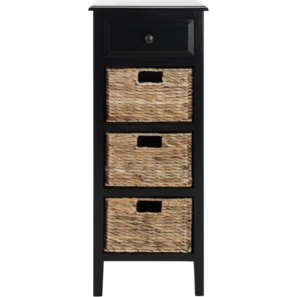 image:imageSAFAVIEH Home Collection  Michaela Vintage Grey Storage Unit with Woven Basket Drawers British Colonial Farmhouse Accent Storage Fully Assembled AMH5744DDistressed Black