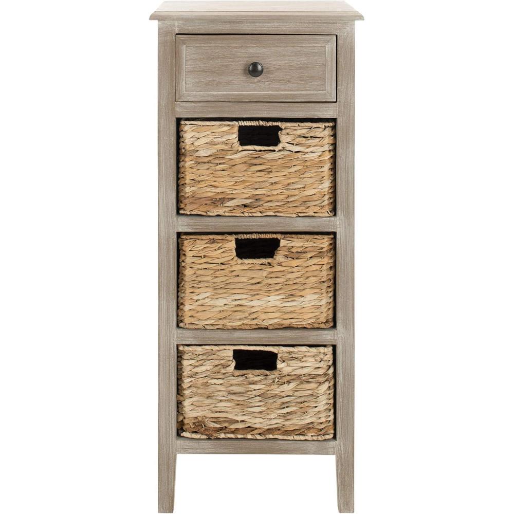 image:imageSAFAVIEH Home Collection  Michaela Vintage Grey Storage Unit with Woven Basket Drawers British Colonial Farmhouse Accent Storage Fully Assembled AMH5744DWhite Washed