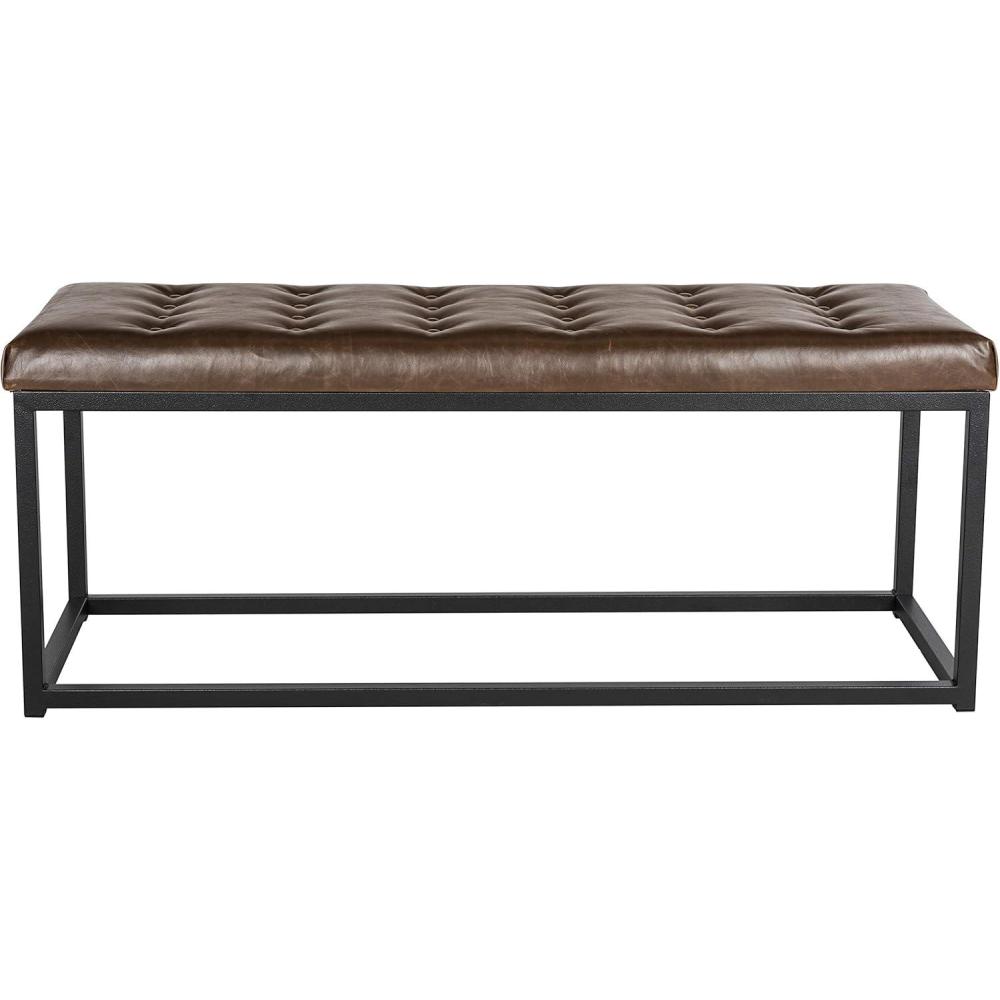 image:imageSAFAVIEH Home Collection  Reynolds Black Tufted Upholstered Accent Bench Modern ParsonsStyle Open Frame Bench with Brass Legs for Bedroom Entryway or Living Room FOX6225EBrown  Black