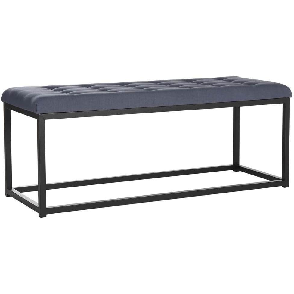 image:imageSAFAVIEH Home Collection  Reynolds Black Tufted Upholstered Accent Bench Modern ParsonsStyle Open Frame Bench with Brass Legs for Bedroom Entryway or Living Room FOX6225ENavy  Black