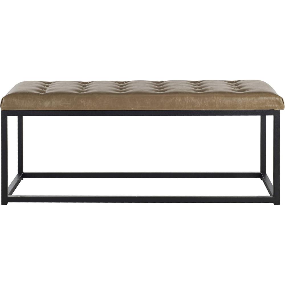 image:imageSAFAVIEH Home Collection Reynolds Black Tufted Upholstered Accent Bench Modern ParsonsStyle Open Frame Bench with Brass Legs for Bedroom Entryway or Living Room FOX6225ETan Black