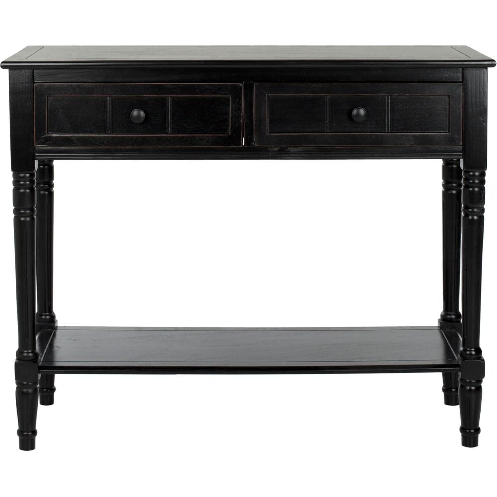 image:imageSAFAVIEH Home Collection  Samantha Entryway Console Table Vintage Grey 2Drawer Storage Sofa Table AMH5710ADistressed Black