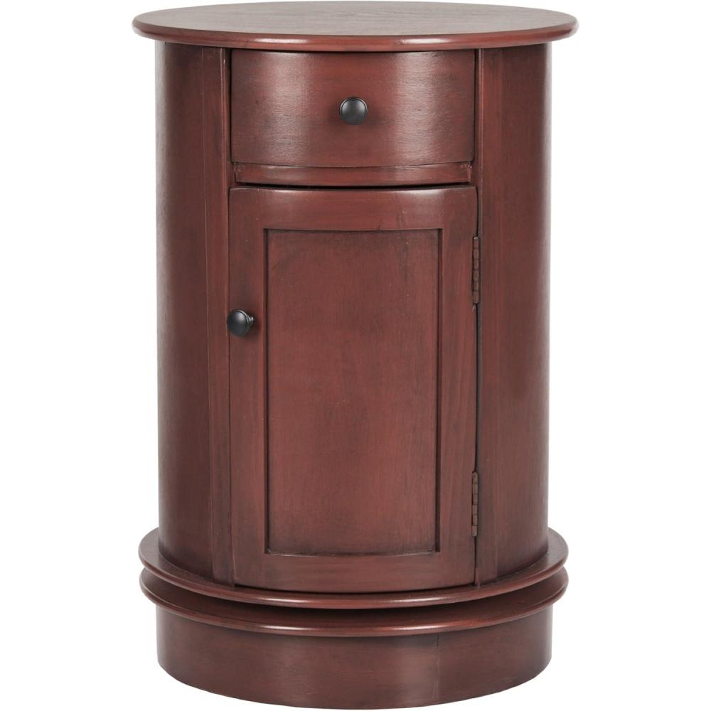image:imageSAFAVIEH Home Collection  Tabitha Dark Cherry Round Swivel Storage End Table Farmhouse Accent Table with Drawer amp Cabinet Fully Assembled AMH5712DRed