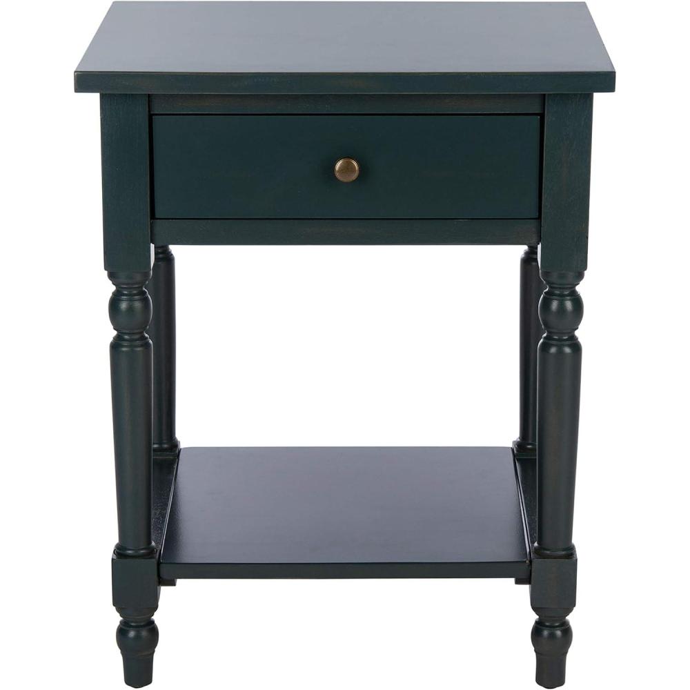 image:imageSAFAVIEH Home Collection Tami OffWhite Nightstand with Drawer amp Shelf Vintage Farmhouse Accent Table Turned Leg Design AMH6604ATeal