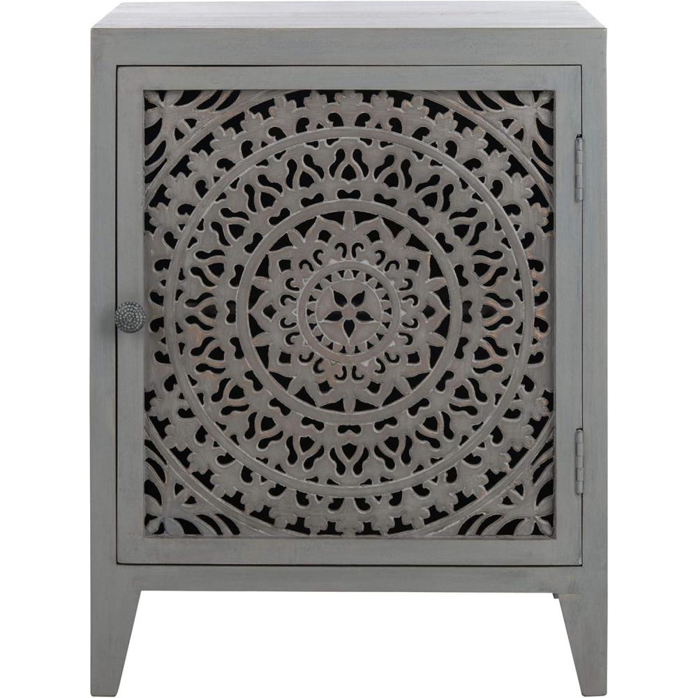 image:imageSAFAVIEH Home Collection Thea Brown Carved Mandala 1Door Storage Nightstand Fully Assembled Boho Accent Side Table NST5300AGrey Walnut