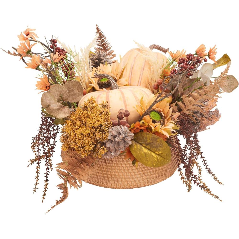 image:imageSAFAVIEH Home Collection 26inch Decorative Artificial Pumpkin amp Sunflower Potted Arrangement Fully AssembledMulti Color