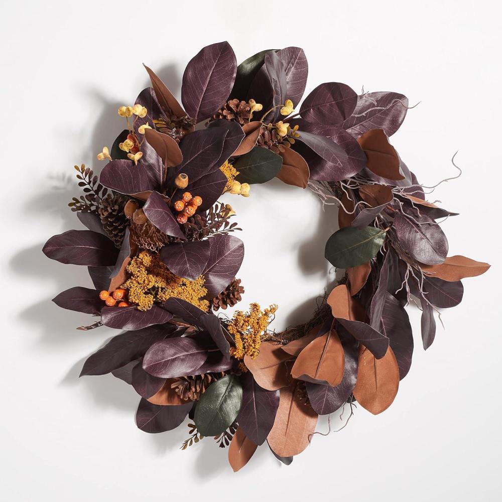 image:imageSAFAVIEH Home Collection 30inch Decorative Artificial Magnolia Leaf amp Fruit Wreath Fully Assembled