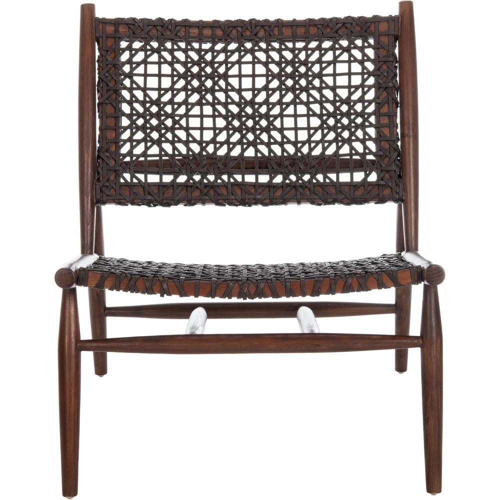 image:imageSAFAVIEH Home Collection Bandelier Light Oak Teak Wood White Leather Weave Accent Chair Fully AssembledBrown Brown