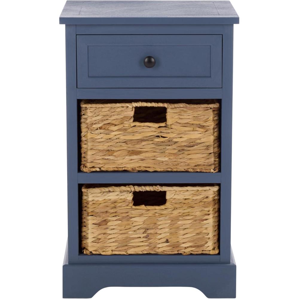 image:imageSAFAVIEH Home Collection Carrie Distressed Cream Natural Wicker 3Drawer Storage Nightstand Side Table Fully AssembledBlue