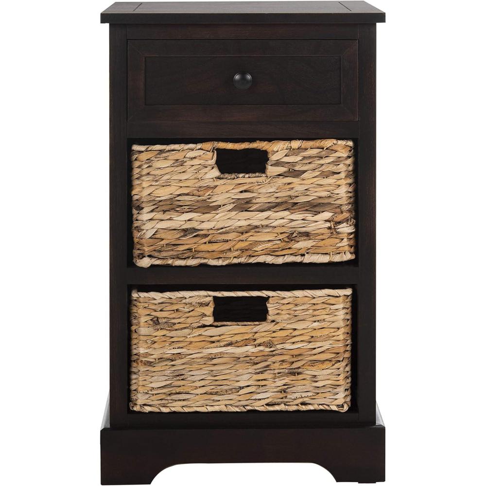 image:imageSAFAVIEH Home Collection Carrie Distressed Cream Natural Wicker 3Drawer Storage Nightstand Side Table Fully AssembledBrown