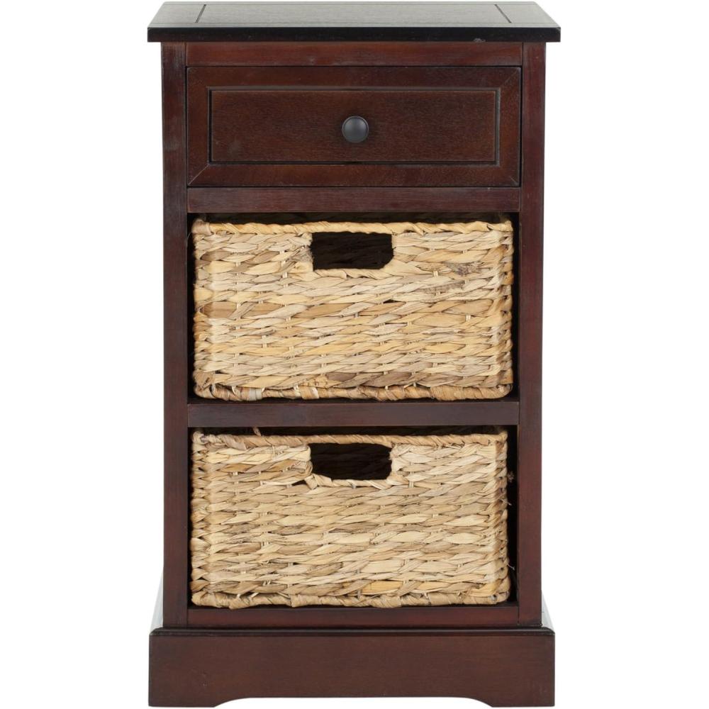 image:imageSAFAVIEH Home Collection Carrie Distressed Cream Natural Wicker 3Drawer Storage Nightstand Side Table Fully AssembledDark Cherry