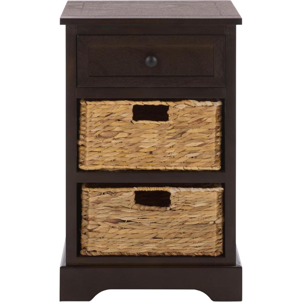 image:imageSAFAVIEH Home Collection Carrie Distressed Cream Natural Wicker 3Drawer Storage Nightstand Side Table Fully AssembledDark Chocolate