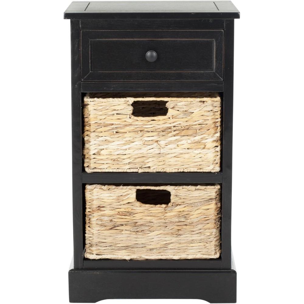 image:imageSAFAVIEH Home Collection Carrie Distressed Cream Natural Wicker 3Drawer Storage Nightstand Side Table Fully AssembledDistressed Black