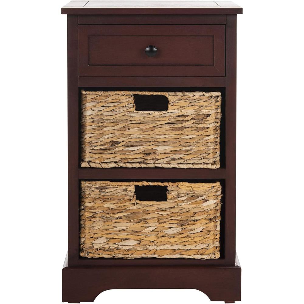 image:imageSAFAVIEH Home Collection Carrie Distressed Cream Natural Wicker 3Drawer Storage Nightstand Side Table Fully AssembledRed