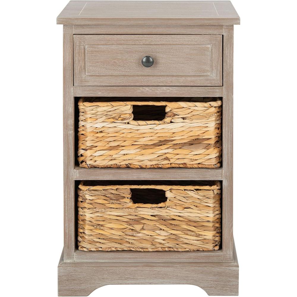 image:imageSAFAVIEH Home Collection Carrie Distressed Cream Natural Wicker 3Drawer Storage Nightstand Side Table Fully AssembledWhite Washed