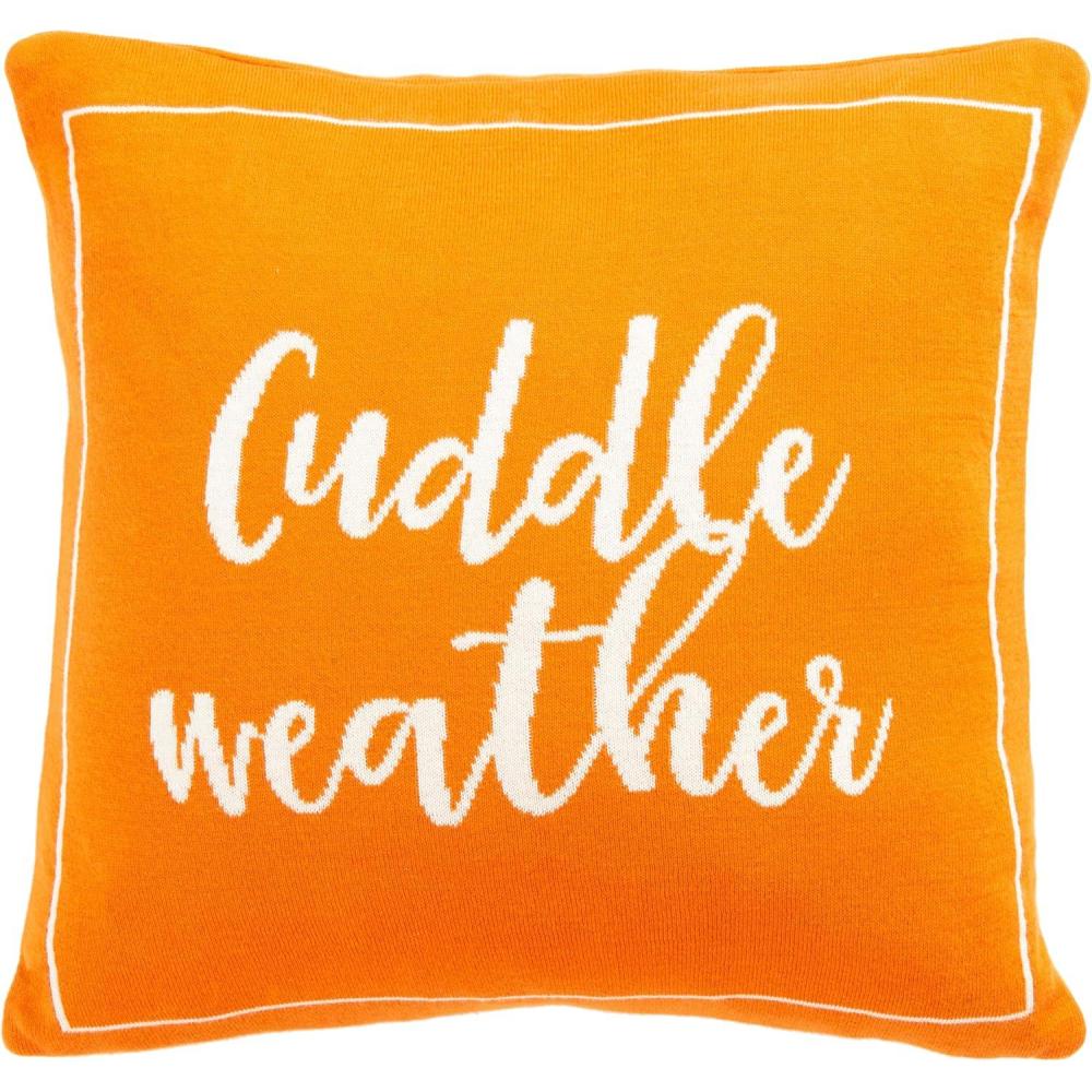 image:imageSAFAVIEH Home Collection Cuddle Weather OrangeNatural Cotton 18inch Square Decorative Accent Insert Throw Pillow