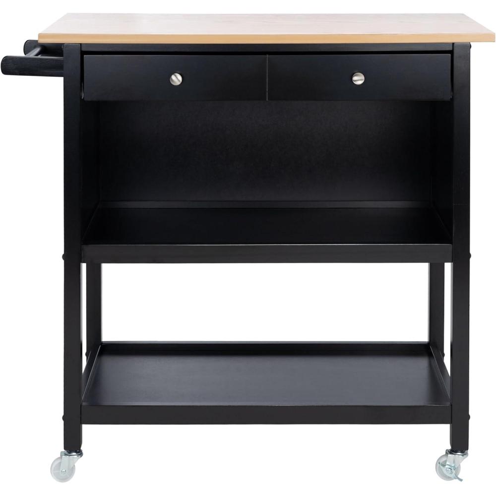 image:imageSAFAVIEH Home Collection Daley NaturalWhite 1Drawer 2Shelf Storage Dining Room Trolley Kitchen Cart with Wheels KCH1402BNaturalMatte Black
