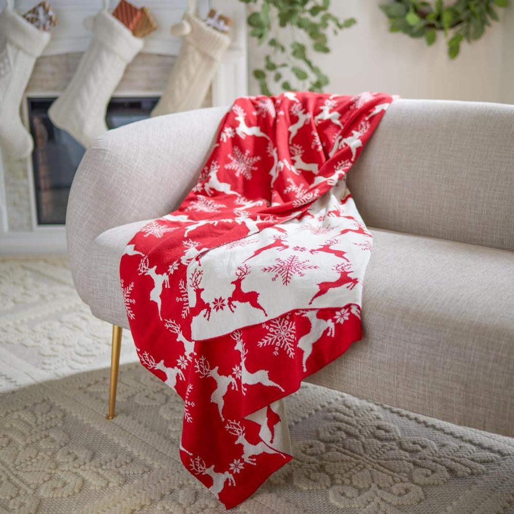 image:imageSAFAVIEH Home Collection Dancer Red 50 x 60inch Holiday Decorative Throw Blanket