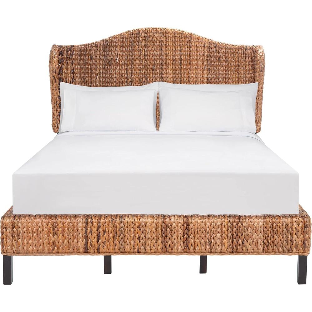 image:imageSAFAVIEH Home Collection Finola Coastal Braided Rattan Legs Queen Size Bed BED8002AQ NaturalEspressoBrown Espresso