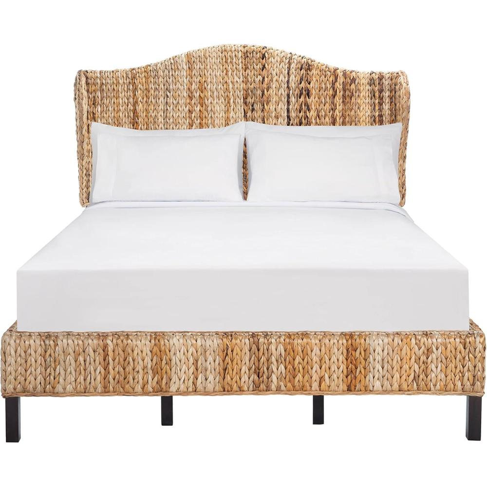 image:imageSAFAVIEH Home Collection Finola Coastal Braided Rattan Legs Queen Size Bed BED8002AQ NaturalEspressoNatural Espresso