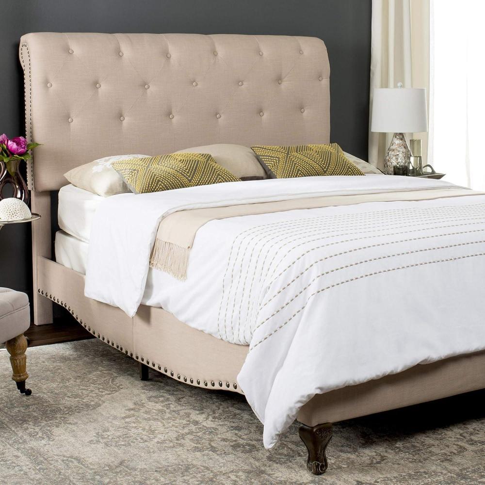 image:imageSAFAVIEH Home Collection Hathaway Taupe amp Rustic Oak Bed QueenLight BeigeRustic Oak