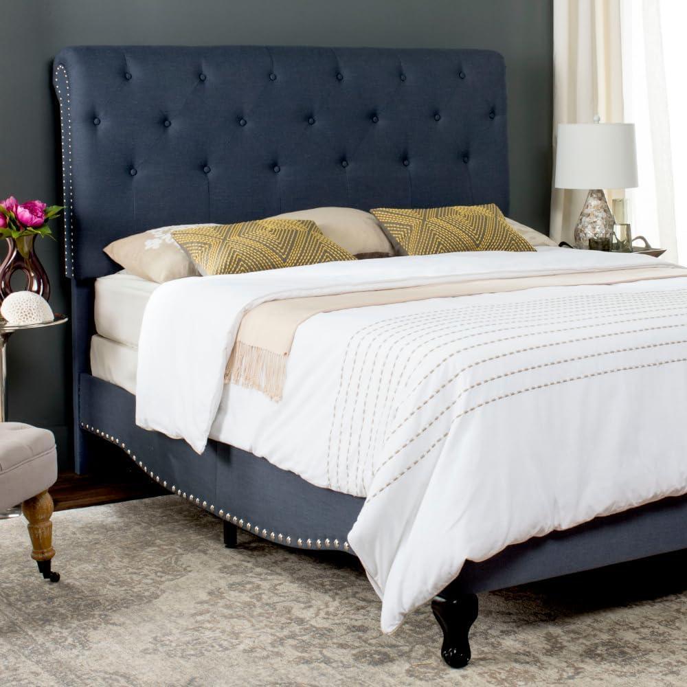 image:imageSAFAVIEH Home Collection Hathaway Taupe amp Rustic Oak Bed QueenNavy