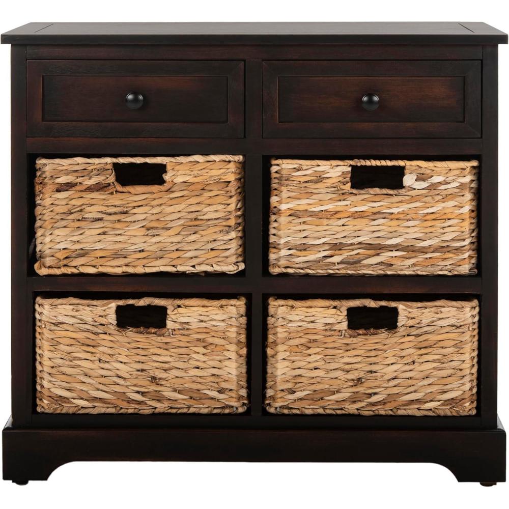 image:imageSAFAVIEH Home Collection Herman White Wash 6Drawer Wicker Basket Storage Unit Fully Assembled AMH5702GBrown