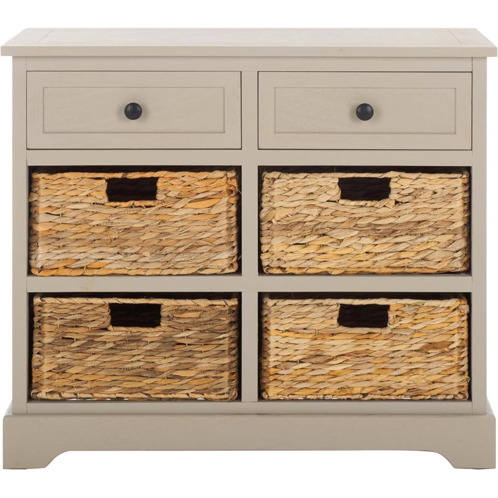 image:imageSAFAVIEH Home Collection Herman White Wash 6Drawer Wicker Basket Storage Unit Fully Assembled AMH5702GVintage Grey