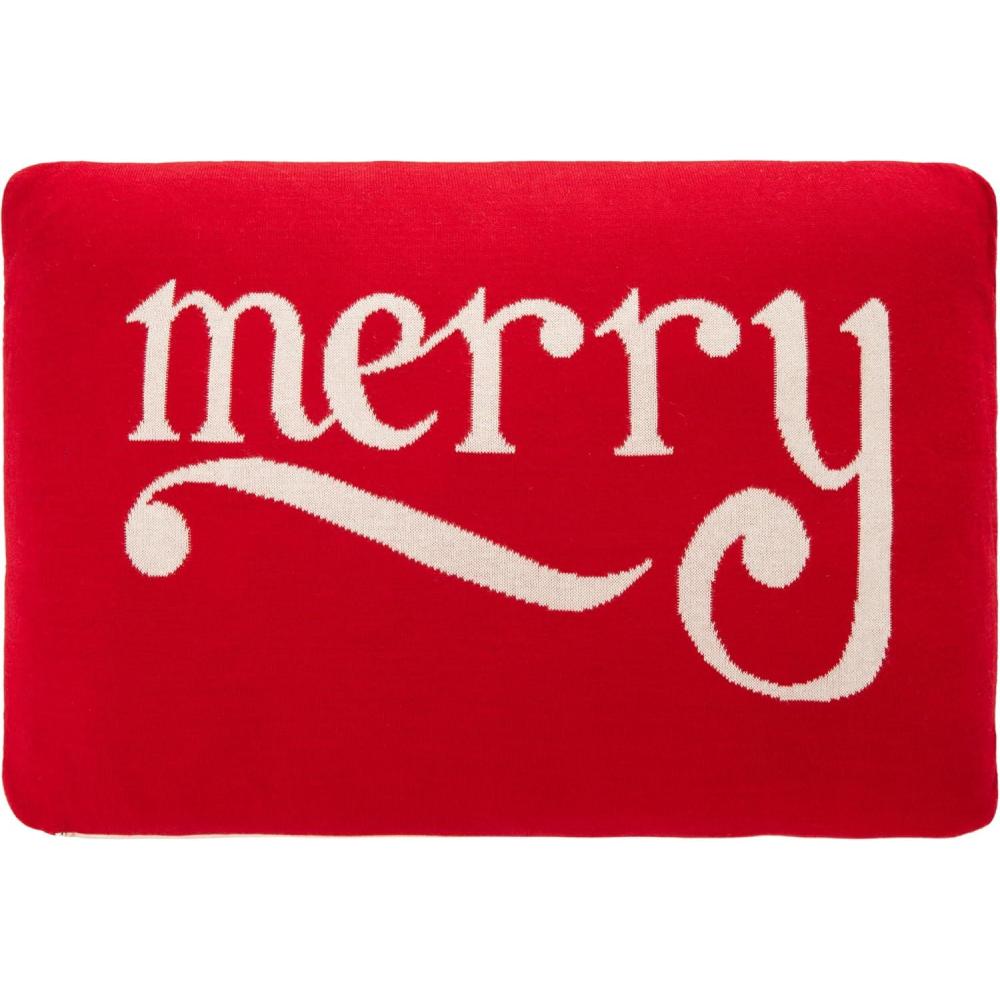 image:imageSAFAVIEH Home Collection Holiday Be Merry Red Cotton 16 x 24inch Rectangle Decorative Accent Insert Throw Pillow