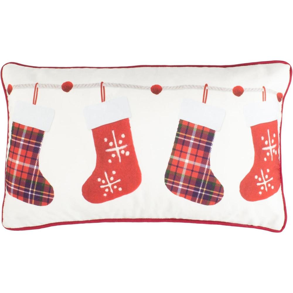 image:imageSAFAVIEH Home Collection Holly Jolly Ivory and Red 12 x 20 Pillow