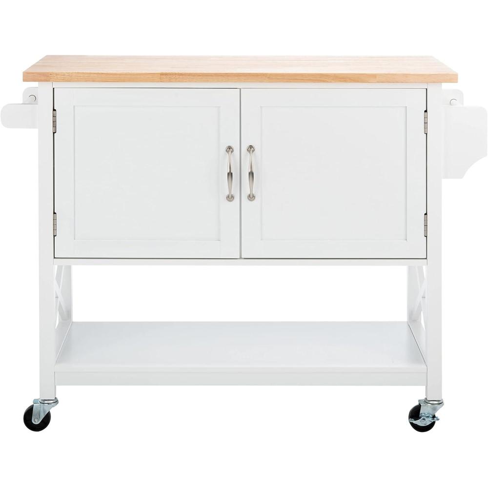 image:imageSAFAVIEH Home Collection Kesler WhiteNatural 2Door 1Shelf Trolley Kitchen Cart with Wheels