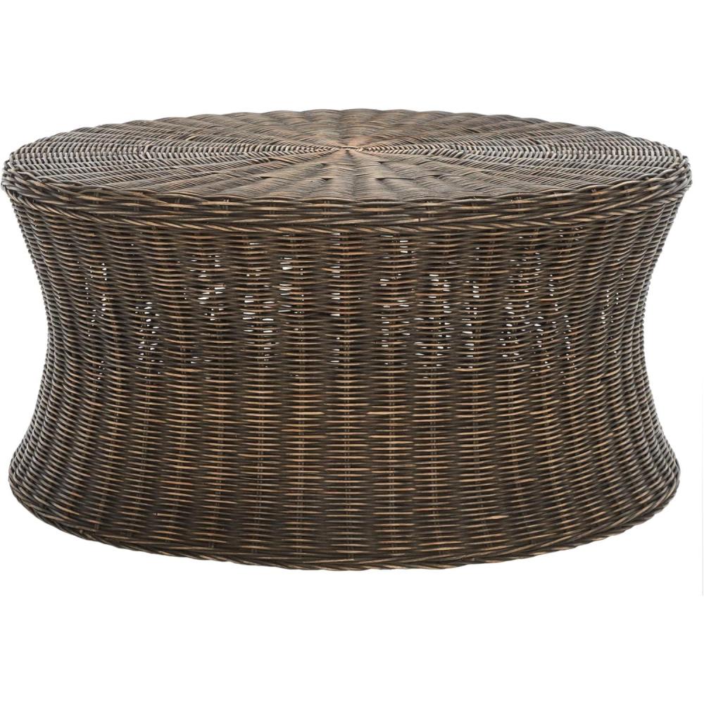 image:imageSAFAVIEH Home Collection Ruxton Dark Brown Rattan Round Coffee Table OttomanBrown