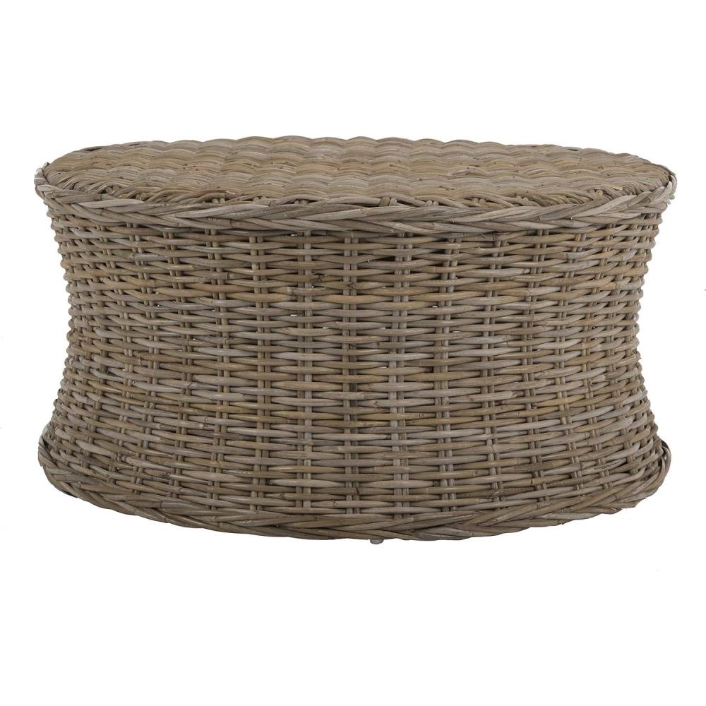 image:imageSAFAVIEH Home Collection Ruxton Dark Brown Rattan Round Coffee Table OttomanNatural