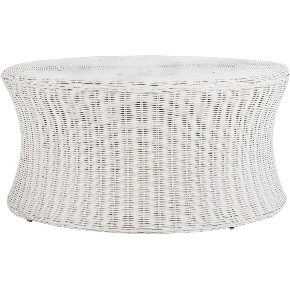 image:imageSAFAVIEH Home Collection Ruxton Dark Brown Rattan Round Coffee Table OttomanWhite