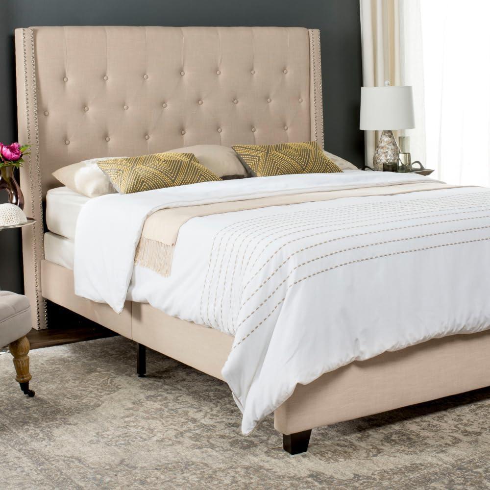 image:imageSAFAVIEH Home Collection Winslet Light Grey amp Espresso Bed FullLight Beige