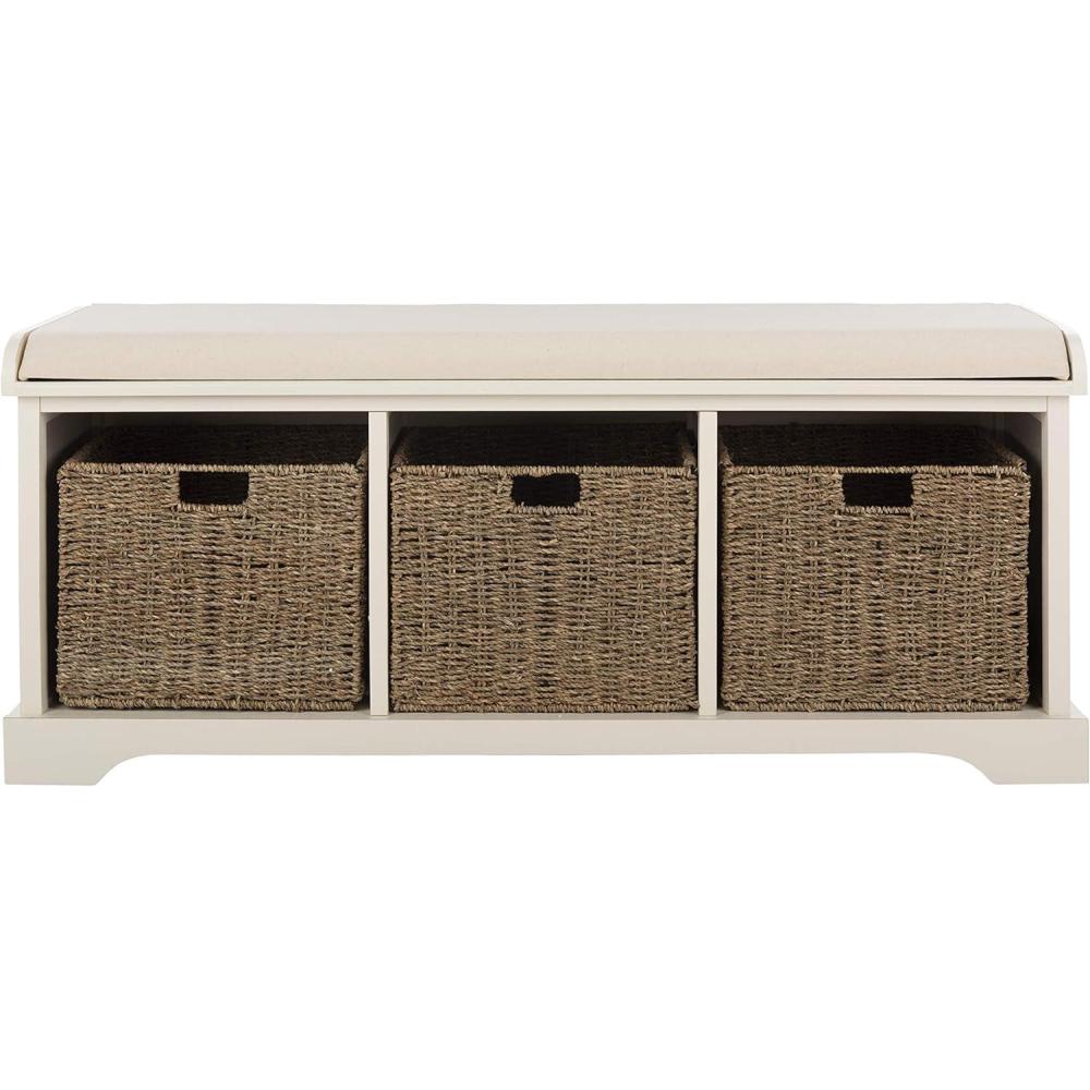 image:imageSafavieh American Homes Collection Lonan Grey and White Wicker Storage BenchWhite