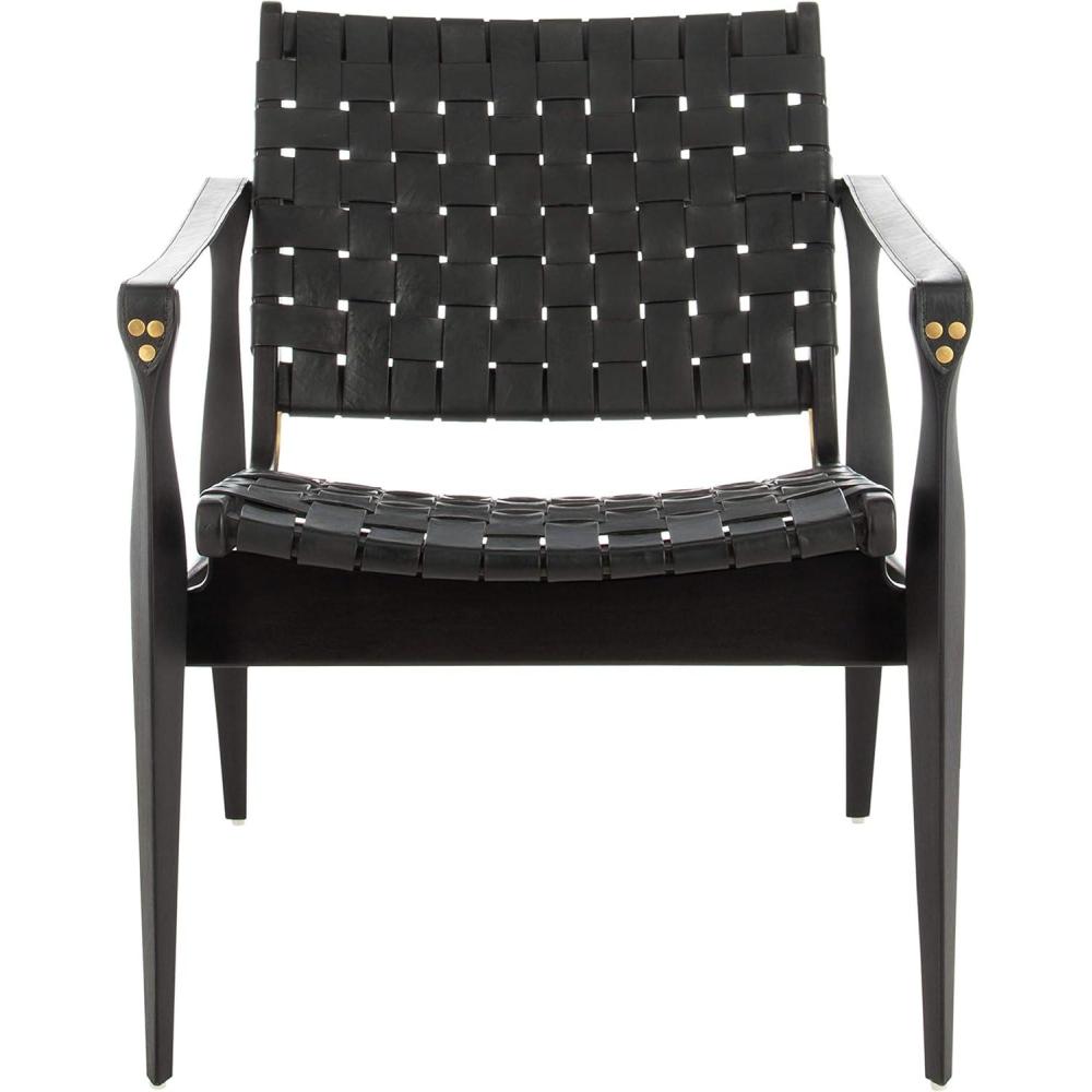 image:imageSafavieh Couture Dilan Brown and Black Woven Leather Safari ChairBlack Black