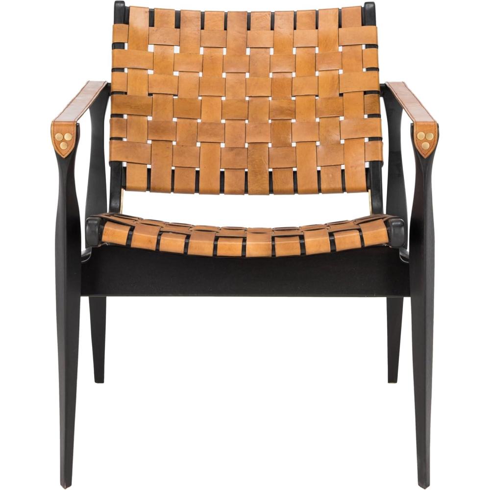 image:imageSafavieh Couture Dilan Brown and Black Woven Leather Safari ChairBlack Brown